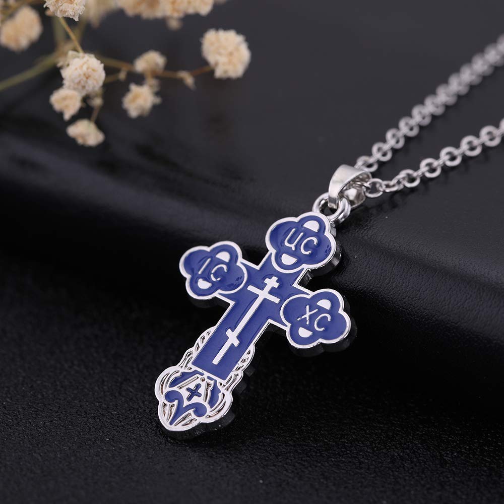 TEAMER Cross Necklace Russian Orthodox Crucifix Eastern Church Necklace Religious Christian Prayer Jewelry for Men Women