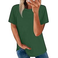 Women's 3/4 Sleeve Shirts Fashion Casual Raglan Round Neck Short Loose Solid Color T-Shirt Top, S-3XL