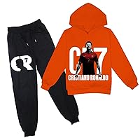 Kids Toddlers CR7 Long Sleeve Tracksuit,Ronaldo Hoodie Casual Pullover and Sweatpants 2Pcs Suit for Boys Girls