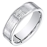 PEORA Mens Genuine Diamond Wedding Ring Band Sterling Silver Comfort Fit Brushed Matte Sizes 8 to 14