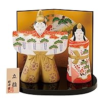 Seto Pottery Co., Ltd. Hina Doll, Compact Set, Miyatachi Hina, Large Ceramic, Figurine, Hina with Folding Screen, by Showo (Men) 6.1 inches (15.5 cm), Woman, 4.9 inches (12.5 cm)
