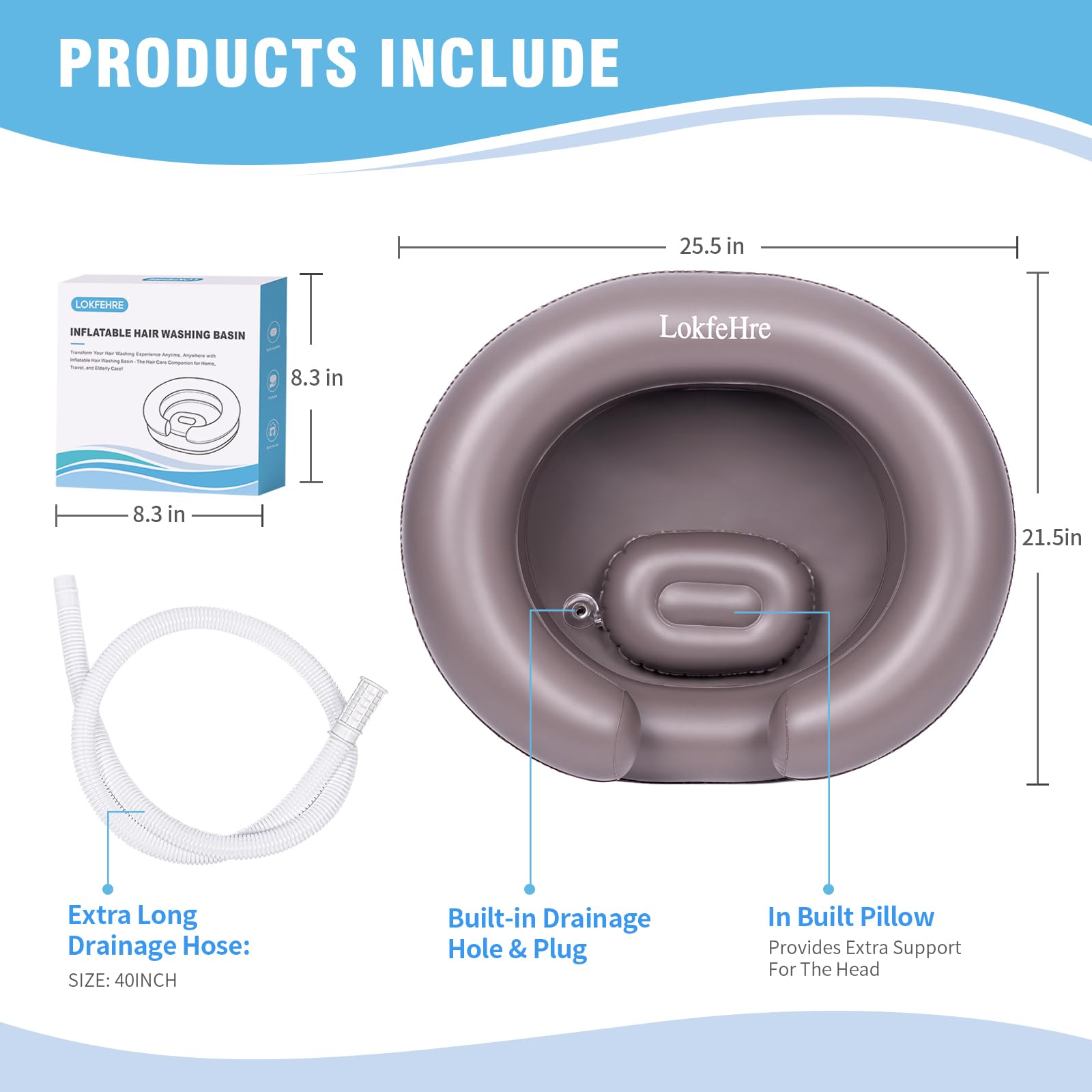 LOKFEHRE Portable Inflatable Hair Washing Basin for Bedridden - Wash Hair in Bed with Inflatable Shampoo Bowl.Hair Washing Basin for Elderly,Disabled,Injured,Ideal Inflatable Sink for Locs Detox.