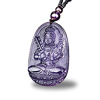 Natural Amethyst Zodiac Signs Birthstone Bodhisattva Amulet Talisman Pendant Necklace with Extend Bead Chain for Men or Women