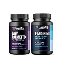 Saw Palmetto and L Arginine Herbal Supplements | Potent DHT Blocker and Male Performance Support | Saw Palmetto PM Helps Reduce Urinary Frequency | 100 Saw Palmetto Capsules & 120 L-Arginine Capsules