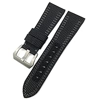 26mm Quality Nylon Canvas Cow Watch Strap Watchband for Panerai Pam985 Submersiblea Luminor Accessories Bracelet (Band Color : Black Silver Clasp, Band Width : 26mm)