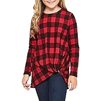 Ecokauer Girls Casual Long Sleeve Shirts Knot Front Tunic Tops Tees Blouses for Children Fashion Clothes