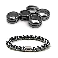 Morchic Magnetic Hematite Rings Bracelet Set, Energy Crystal Therapy Arthritis Anxiety Pain Relief Birthday Gift