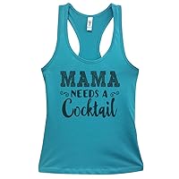 Funny Mommy Tanks “Mama Needs A Cocktail” - Royaltee Cute Tank Tops X-Large, Tahiti Blue