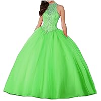 Halter Ball Gown Prom Dress Crystal Pageant Party Quinceanera Dress 2022
