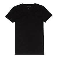 Nautica Women Solid Short Sleeve V-Neck T-Shirt (XS, Black)