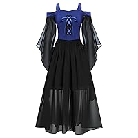 ACSUSS Kids Girls Halloween Dress Cold Shoulder Medieval Renaissance Steampunk Gothic Long Dress