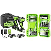 Greenworks 24V Brushless Cordless Drill/Driver & Impact Driver Combo Kit with Accessories