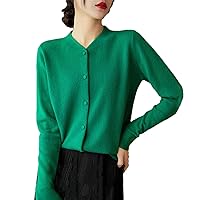 Long Sleeve Cardigan Chinese Style Women's Sweater 100% Merino Wool Top Winter Knitwear
