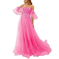 Off Shoulder Tulle Prom Dresses for Teens Lace Appliques Formal Dresses A line Formal Evening Party Dress