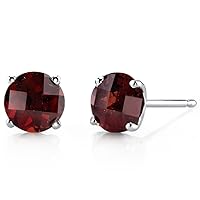 Peora Solid 14K White Gold Garnet Solitaire Stud Earrings for Women, Hypoallergenic 2.25 Carats total Round Shape AAA Grade, January Birthstone, Friction Backs