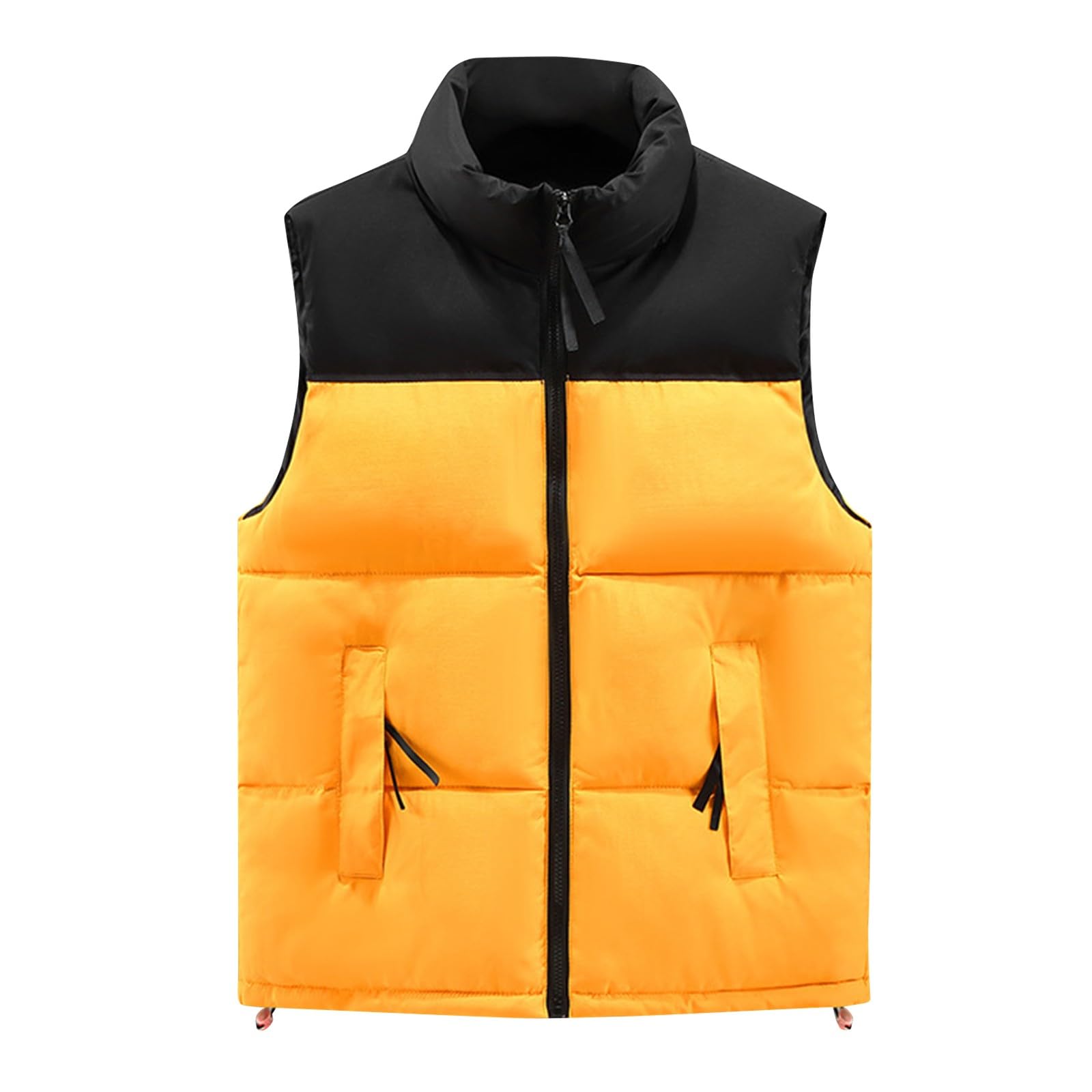 Mens Outdoor Quilted Winter Puffer Vest Color Block Stand Collar Sleeveless Jacket Vests Oversized Vests Coat