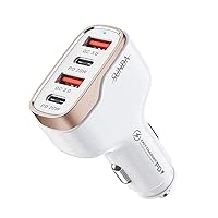 SUNDA 40W USB C Fast Car Charger, 4-Ports Car Charger Adapter, Dual Type C PD 20W Compatible with iPhone13/12Pro/Max/iPhone11/Pad Pro/Galaxy/Samsung, Dual USB-A 18W QC3.0 for Android