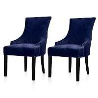 Lellen Velvet Stretch Wingback Chair Cover Slipcover - Reusable Protector Cover for Dining Room Banquet Home Decor etc Machine Washable Hand Washable (Set of 2, Navy)