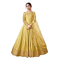 Indian woman's wedding Bridesmaid Plain Silk Anarkali Muslim Designer Net Cut work Dupatta Dress 3477