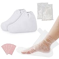 Paraffin Bath Liners Booties, Segbeauty 200pcs Plastic Foot Covers with 200 Stickers for Snug Closure, White Larger Thicker Double Padded Terry Cloth Paraffin Heated Foot SPA Bags for Hot Wax thera-py
