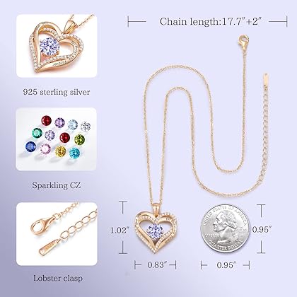 CDE Forever Love Heart Pendant Necklaces for Women 925 Sterling Silver with Birthstone Zirconia, Anniversary Birthday Gifts for Wife, Jewelry Gift for Women Mom Girlfriend Girls Her