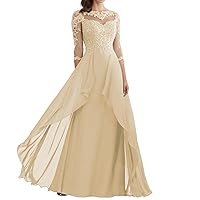 Mother of The Bride Dresses with Sleeevs Lace Long Evening Dress Chifon Formal Party Gowns