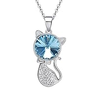 18K Gold Plated Chic Persian Jerry Cat Round Sky Blue Swarovski Crystal Rhinestone Elements Pendant Necklace Graduation Gift for Girls Women Nickel Free Tested by SGS