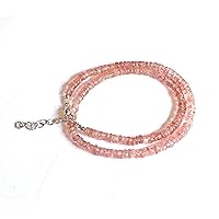 Natural Strawberry Quartz Necklace 18 Inch With Sterling Silver Clasp, 85 Cts Heishi Tyre Beads, Strawberry Quartz Necklace, Silver Jewelry