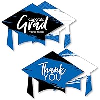Big Dot of Happiness Blue Grad - Best is Yet to Come - 12 Shaped Fill-In Invitations and 12 Shaped Thank You Cards Kit - Royal Blue Graduation Party Stationery Kit - 24 Pack Virtual Bundle
