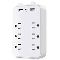 Surge Protector 9-in-1 Surge Protector 6-Outlet Extender with 2 USB & 1 USB-C Ports Power Strip Multi Plug Outlets Wall Adapter Spaced for Home Travel Office.