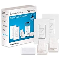 Caseta Deluxe Smart Dimmer Switch (2 Count) Kit with Caseta Smart Hub | Works with Alexa, Apple Home, Ring, Google Assistant | P-BDG-PKG2W | White