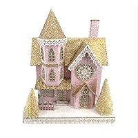 At homes Christmas Decoration Light Up LED 11in Pink Victorian House