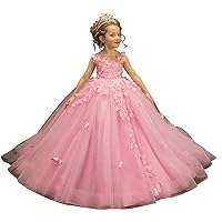ZHengquan Flower Girls' Floral Tulle Sleeveless Prom Dresses Puffle Kids Bridesmaid Ball Gowns Princess Party