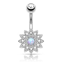 Crystal Paved Petals with Opal Center Small Flower WildKlass Belly Button Rings (Sold by Piece)