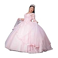 2024 Vintage Ball Gown Plus Size Quinceanera Dresses with Long Juliet Illusion Sleeves Lace V Neck Party Prom Sweet 15