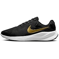 Nike Revolution 7 Women's Road Running Shoes (Extra Wide) (FZ6829-002, Black/White/Metallic Gold) Size 7