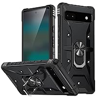 LOFIRY-Military Phone Case for Google Pixel 8 Pro/8, Built-in 360° Rotate Ring Stand PC Shockproof Case Support Vehicle Magnetic Suction (8,Black)