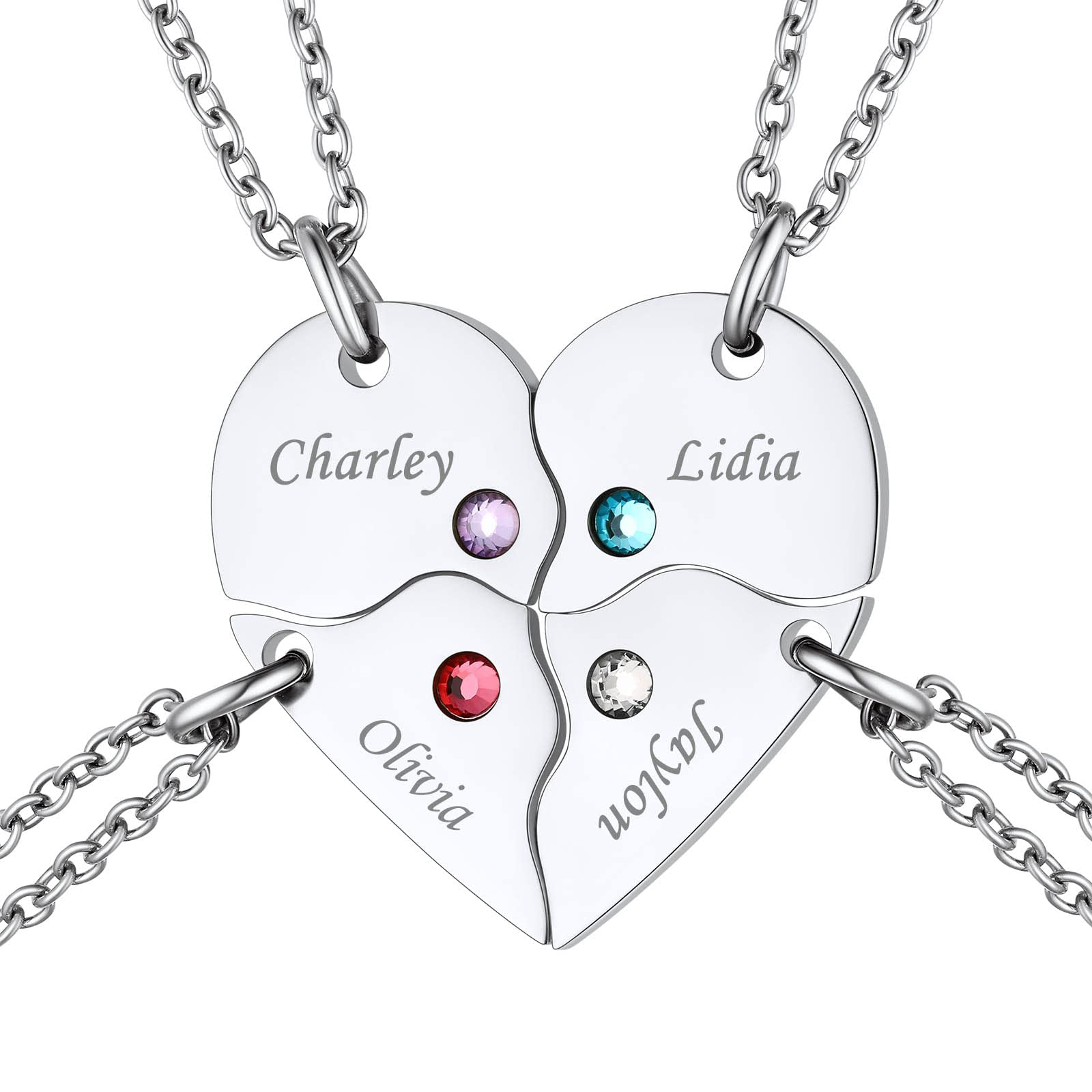 FindChic Personalized Matching BFF Necklace for 2/3/4/5/6 Puzzle Name Heart Pendant Stainless Steel Couple Necklace Set Customized Necklaces for Teen Girls