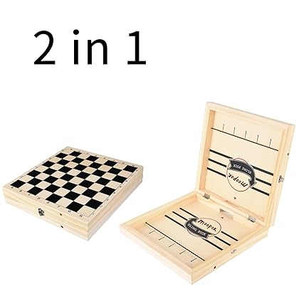 moopok 2 in 1 Chess Board or Fast Sling Puck Game,Wooden Hockey Game, Foosball Table Winner Game,Desktop Battle Slingshot Game,Parent-Child Interaction Family Games Toys