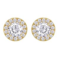 2.00 Cttw Round Shape White Natural Diamond Cluster Stud Earrings 14K White Gold