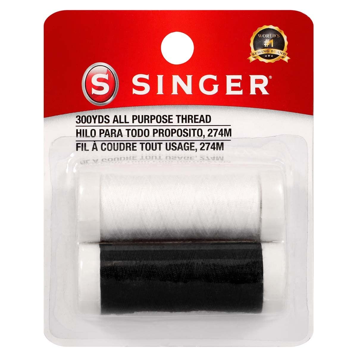 SINGER 60450 Hand Sewing Polyester Thread, 150-Yards each, Black & White
