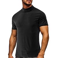 Men's Workout Shirts High Neck Gym T-Shirt Dry Fit Moisture Wicking Short Sleeve Tees Athletic Active Tops for Men