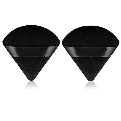 Sibba 2 Pieces Triangle Cosmetic Loose Powder Puffs Washable Reusable Soft Plush Foundation Sponge for Face Body Wet Dry Makeup Tool (2Pcs Black)