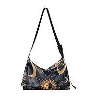 ALAZA Moon Sun Stars Witchy Alchemy Womens Tote Bag Leather Shoulder Bag For Women Men Large Hobo Cross Body Bags Handbag