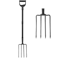 Pitchfork for Gardening, Metal Broadfork Garden Tools with 4 Gardening Claws, Hay Manure Mulch Fork for Compost, Horses, Shoveling and Sifting