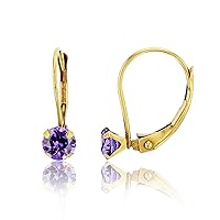 14K Yellow Gold 4mm Round Amethyst Martini Leverback Earring