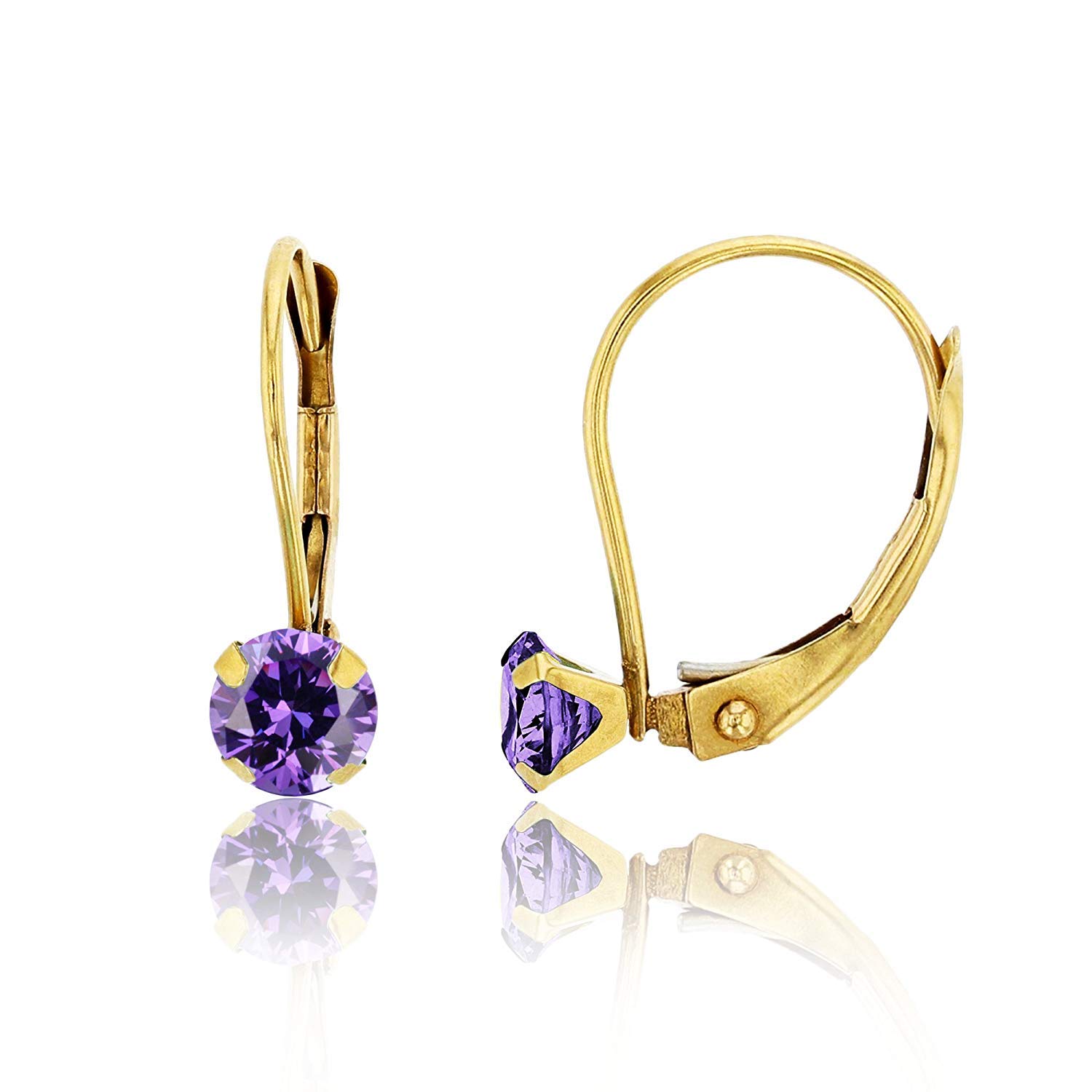 14K Yellow Gold 4mm Round Amethyst Martini Leverback Earring