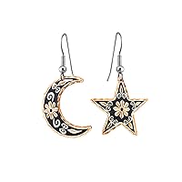 FRONT LINE JEWELRY Artisan-crafted Copper Crescent Moon and Star Earrings Feature Mismatched Moon and Star Earrings with Spkarkle Accent. First Mother's Day Gifts