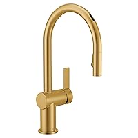 Moen 7622EVBG CIA Smart Faucet Touchless Pull Down Sprayer Kitchen Faucet with Voice Control and Power Boost, Includes Optional Matte Black Accents, Brushed Gold