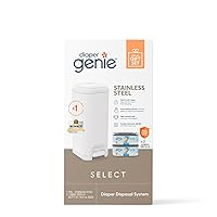 Diaper Genie Select Pail Registry Gift Set (White) | Made of Durable Stainless Steel Metal | Includes 2 Jumbo Refills | Holds 1620 Newborn Diapers